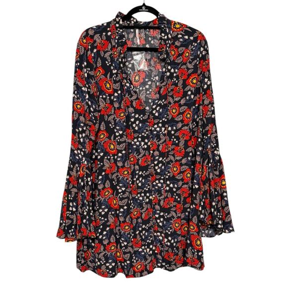 Free People Magic Mystery Tunic Shirt Top Size Large Bell Sleeve Floral Flowy - Picture 1 of 5